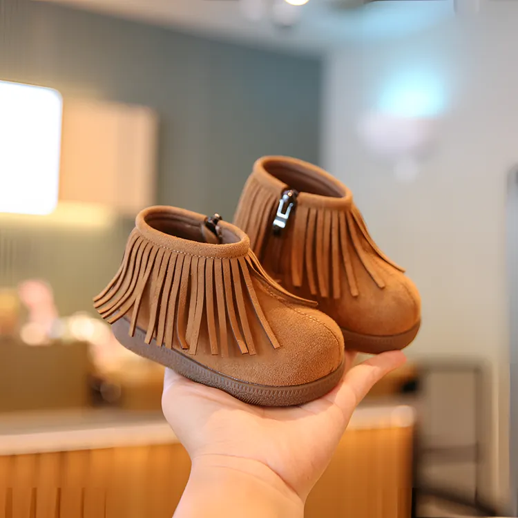 女童流苏短靴舒适保暖宝宝婴儿鞋软底防滑小童公主鞋女宝鞋婴儿靴
