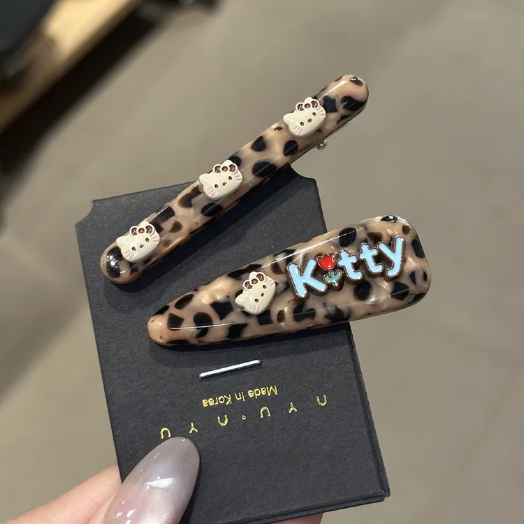韩国醋酸豹纹可爱KT猫发夹侧边刘海夹子头饰边夹新款碎发鸭嘴夹女