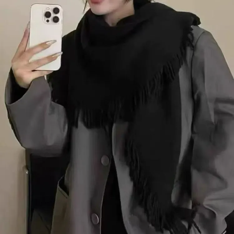 不掉色百搭通用保暖韩版女围巾秋冬季流苏时尚
