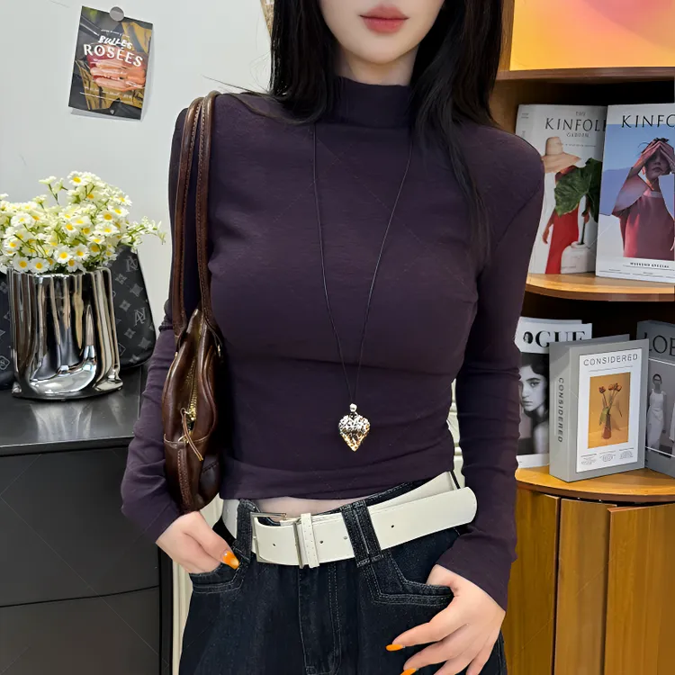 百搭半高领长袖打底衫女修身显瘦T恤秋季纯色内搭洋气上衣9999