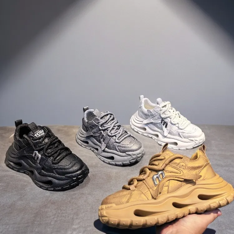 男鞋新款百搭老爹鞋潮流鞋子耐磨运动休闲鞋时尚舒服厚底镂空设计