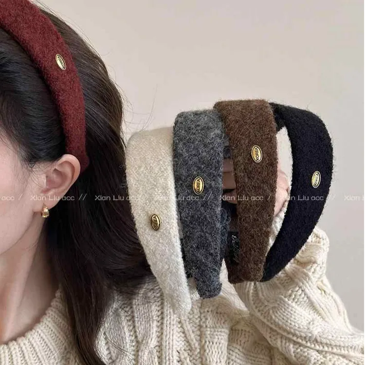质感超好！秋冬毛呢金标宽边发箍法式外出百搭发卡高颅顶头箍发饰