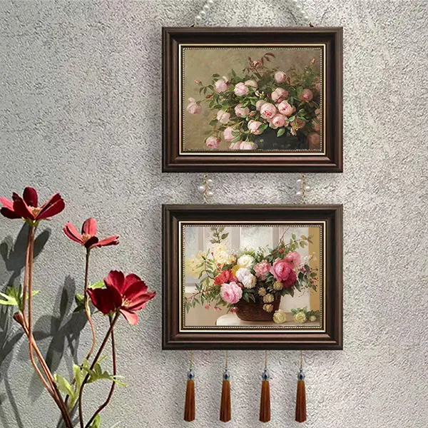 两联 送珍珠 风格风景装饰画沙发背景墙艺术油画客厅卧室时尚挂画