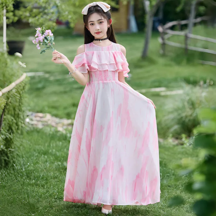女童连衣裙2025新款夏季儿童洋气时髦小女孩公主裙夏装雪纺沙滩裙