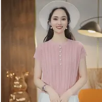 轻薄~透气（含桑蚕丝天丝）夏季显瘦百搭钉珠圆领气质薄款上衣11607