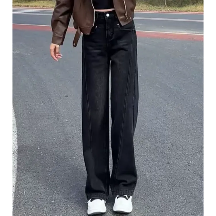 裤子女款爆款2025新款牛仔裤女大码显瘦直筒窄版阔腿裤遮肉拖地裤