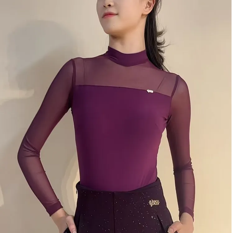 YRSS舞服♥品宣款极简风小高领修身长袖摩登拉丁上衣（连体无胸垫）
