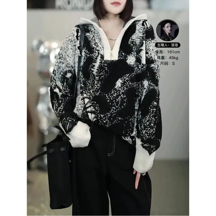 高端时尚加厚高领毛衣女秋冬新款宽松显瘦减龄遮肉百搭长袖针织衫