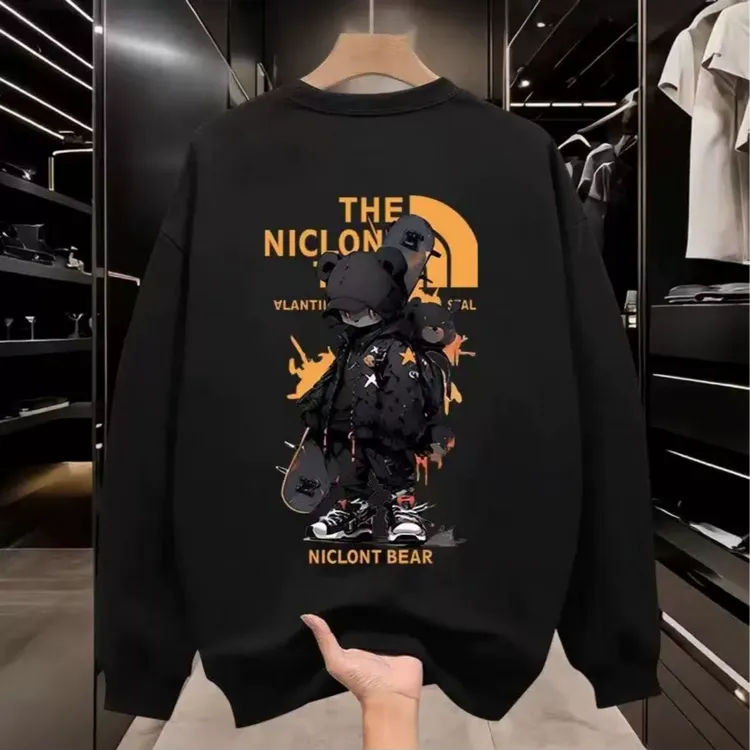 高级感2025春秋季新款时尚百搭休闲痞帅宽松男士圆领卫衣长袖上衣