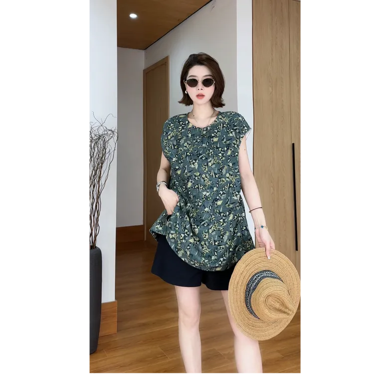 YYOUHAN 【千纸鹤】老钱风扎染圆领无袖女生短袖t恤 2507C3780