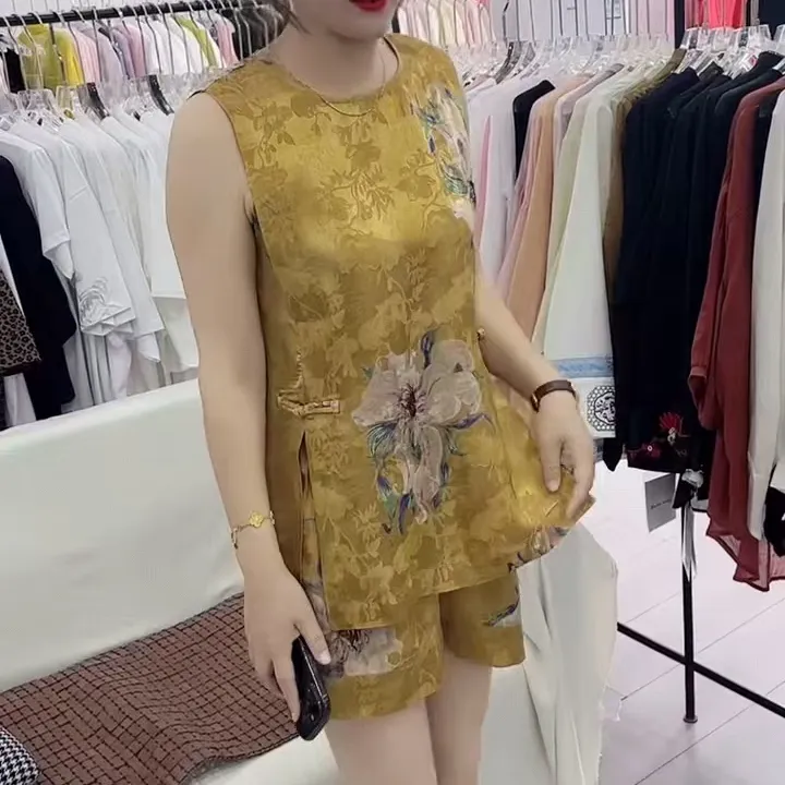 2025夏季新款时尚套装女宽松显瘦洋气百搭中国风提花女装两件套