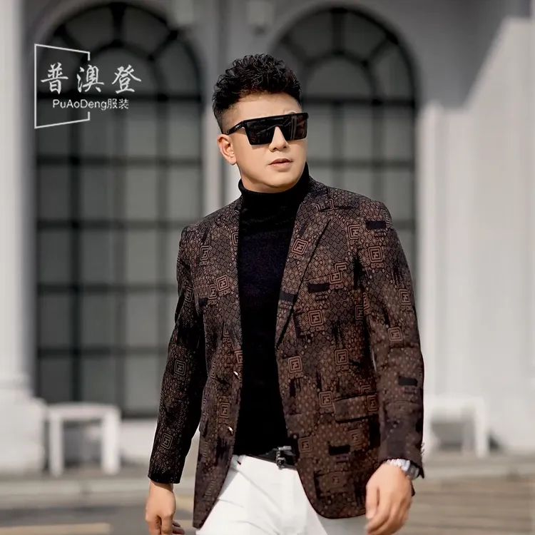 2025男士西装秋季新款轻奢时尚潮流百搭休闲提花韩版修身西服外套
