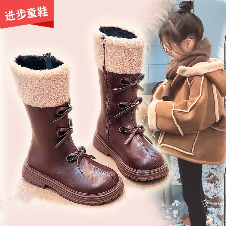 女童靴子高筒长靴公主儿童高筒靴秋冬2025棉靴中大童鞋长筒靴加绒
