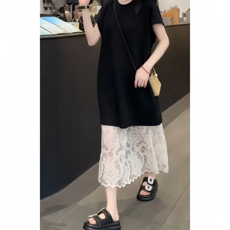 夏季胖mm慵懒风减龄中长款休闲风温柔套装气质风休闲款遮肉肉显瘦