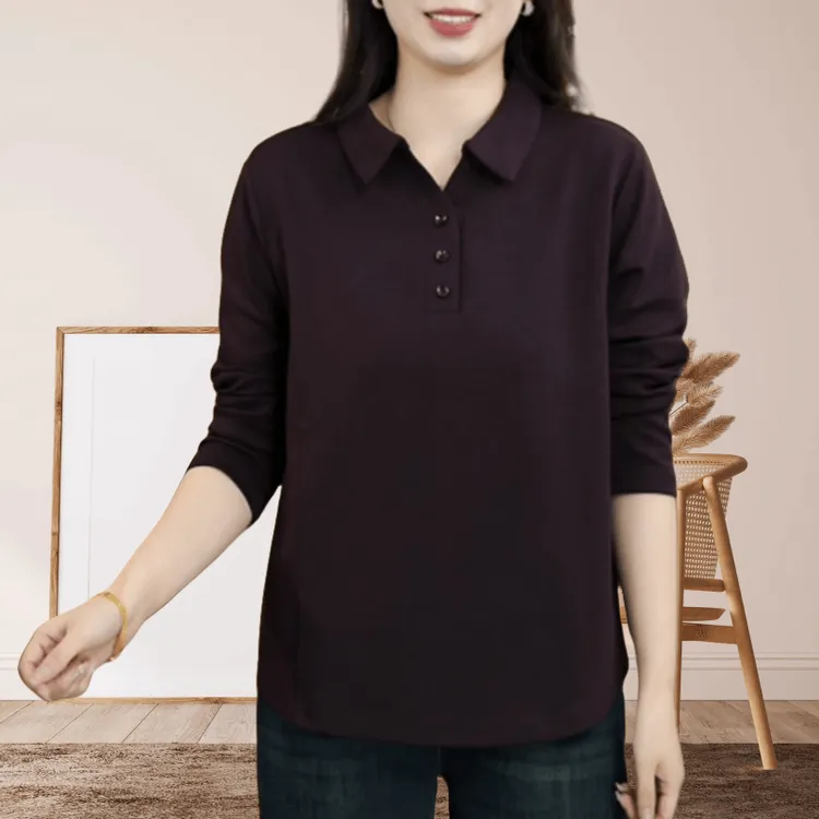 洋气翻领简约长袖上衣女2025春秋季新款时尚显瘦中老年妈妈装小衫