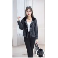 清仓-宽松时尚盘扣连帽设计女式牛仔外套W152