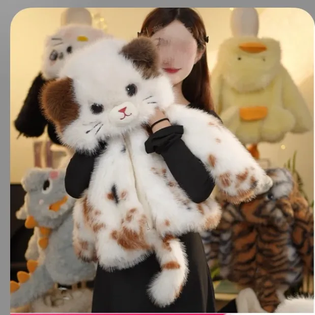 女童冬季洋气加绒加厚保暖毛绒外套2025新款萌宝小三花猫草草外套