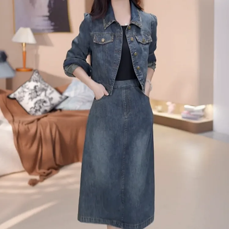 A564【外套+连衣裙】2025早秋新款时尚气质修身显瘦牛仔套装裙