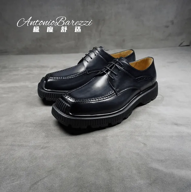 antonio barezzi2025年夏季男士手工擦色商务休闲款方头厚底皮鞋