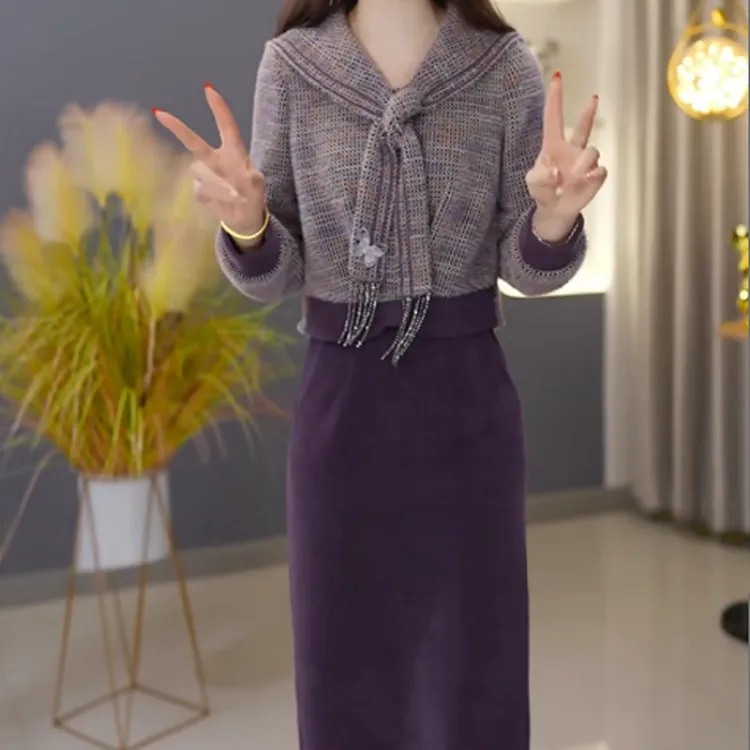 B370【上衣+半身裙】2025秋冬新款优雅时尚高端精致显瘦休闲套装