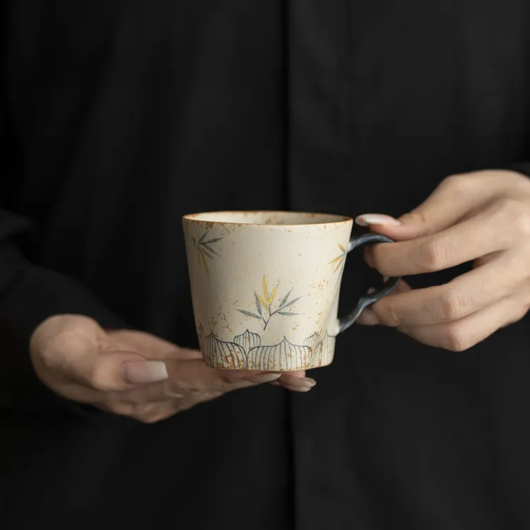 宜物宜心中古风焦糖釉手绘陶瓷咖啡杯子女士个人专用高档精致礼物
