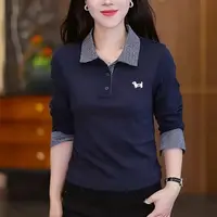 2025春秋新款polo领格子拼接假两件衬衫显瘦休闲上衣25815长54