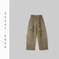 【MISSKO】复古洗水慵懒风牛仔炒色阔腿工装裤（带腰带）潮流裤子 K83