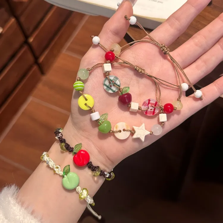 非金属布艺手链 圣诞平安夜苹果手链星星编织情侣闺蜜百搭手绳