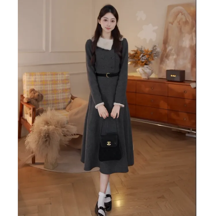 鹿向南「呢影暖雅」法式千金气质高级感女秋冬新款毛呢连衣裙套装