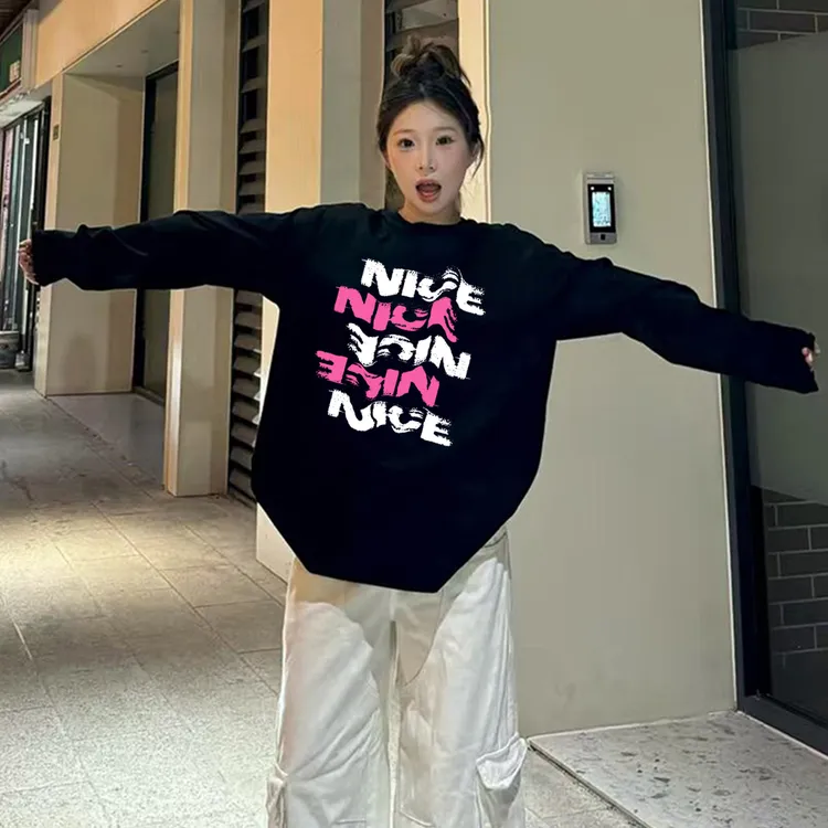 美式纯棉长袖t恤女印花新款爆款秋冬高街小众宽松超好看半袖上衣