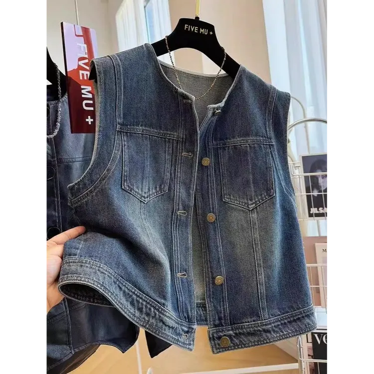 时髦洋气百搭叠穿牛仔马甲女春夏新款宽松百搭小个子无袖外套休闲