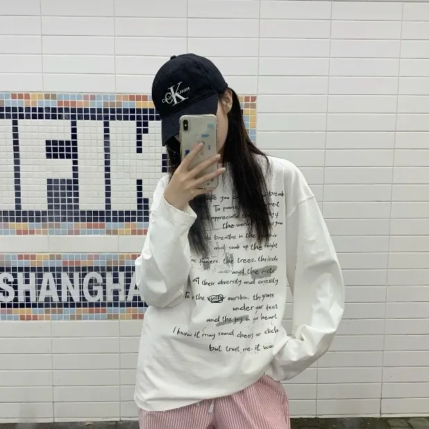 美式复古字母印花长袖t恤女百搭春秋冬慵懒风宽松韩系打底上衣潮