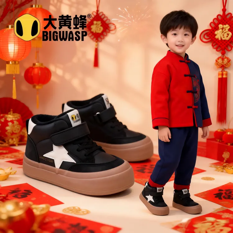 大黄蜂童鞋加绒加厚棉鞋2025冬季新款男女孩户外百搭运动鞋宝宝鞋