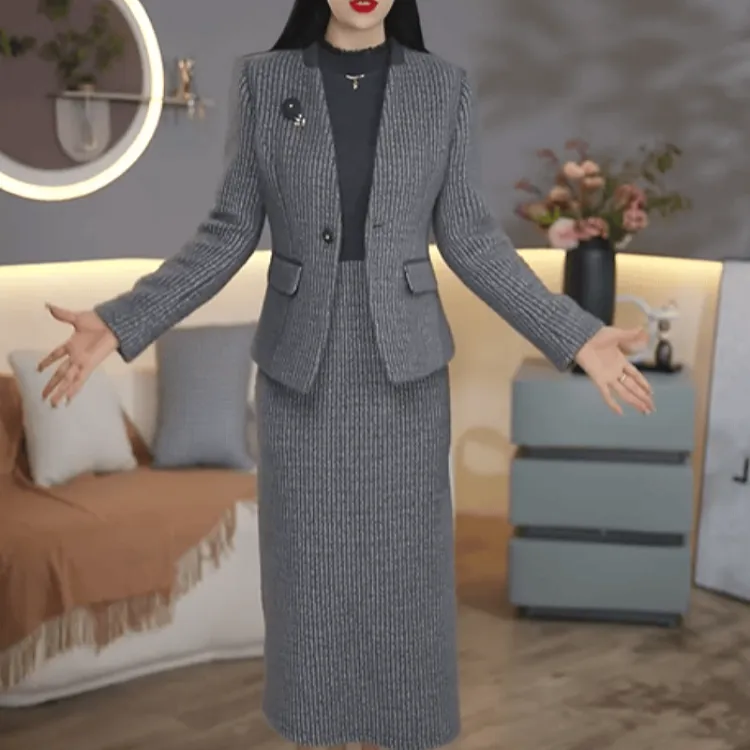 B822【外套+连衣裙】2025冬季新款时尚高端精致显瘦女人味套装裙