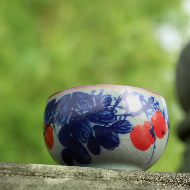 正宗景德镇主人杯单杯冰裂纹柿柿如意高档个人专用家用送礼