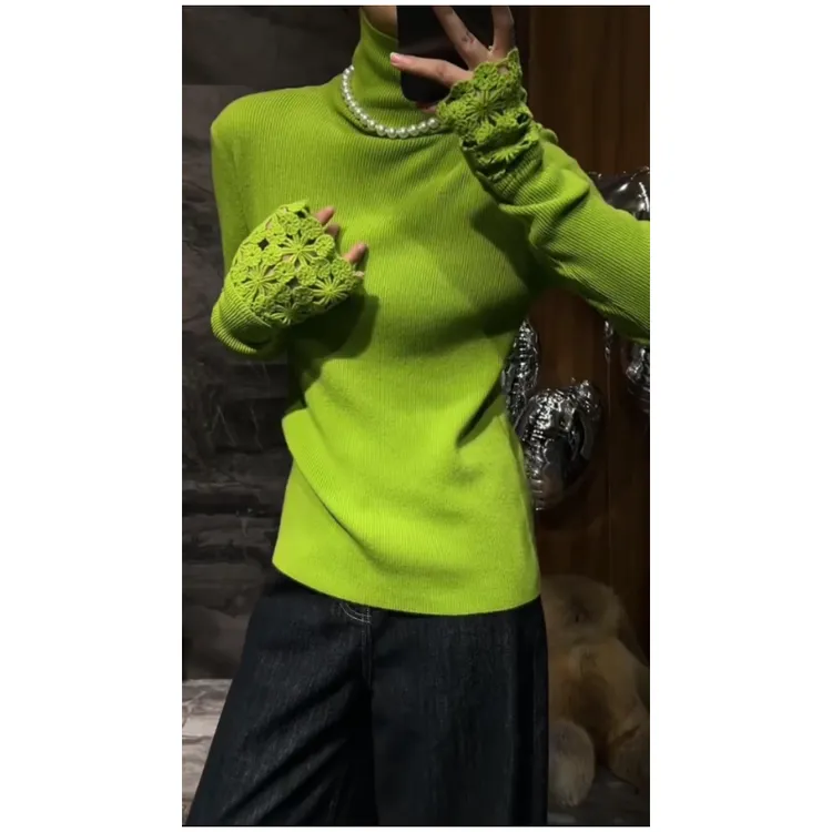 端庄大气绿色长袖毛衣女秋软糯高端精致时尚内搭打底针织衫上衣潮