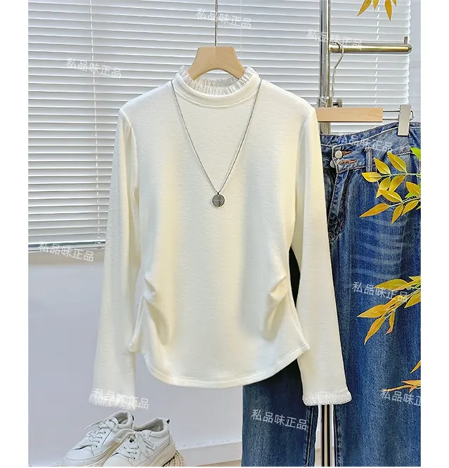 SPW私品味 2025秋冬新款 德绒/纯棉 木耳边半高领打底衫  L10031