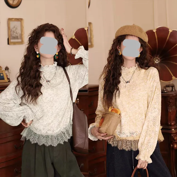 【柳浪闻莺】2025年秋冬新款港风复古百搭衬衫打底拼接T恤上衣