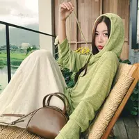 韩系慵懒风宽松百搭半开襟针织衫女早秋V领连帽外搭简约时尚上衣