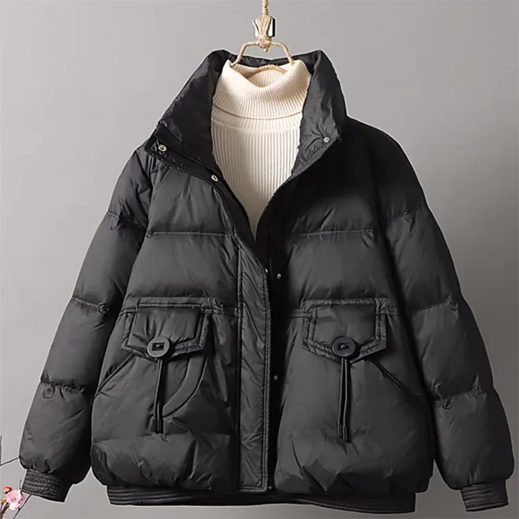 清仓 ！黑色羽绒服女白鸭绒短款秋冬纯色日本系年轻减龄黑立领学生