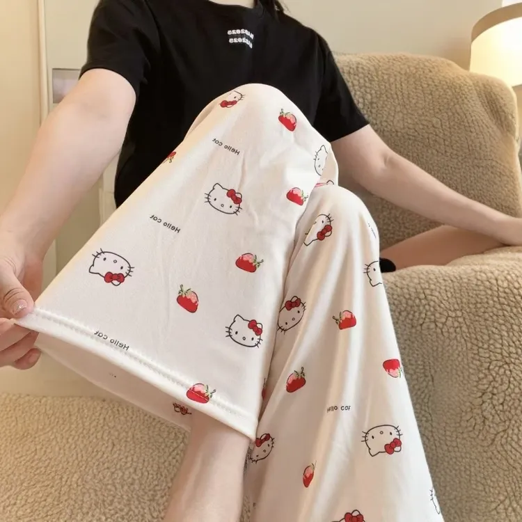 秋冬加厚双面德绒家居裤韩版宽松可爱卡通睡裤女裤柔软保暖可外穿