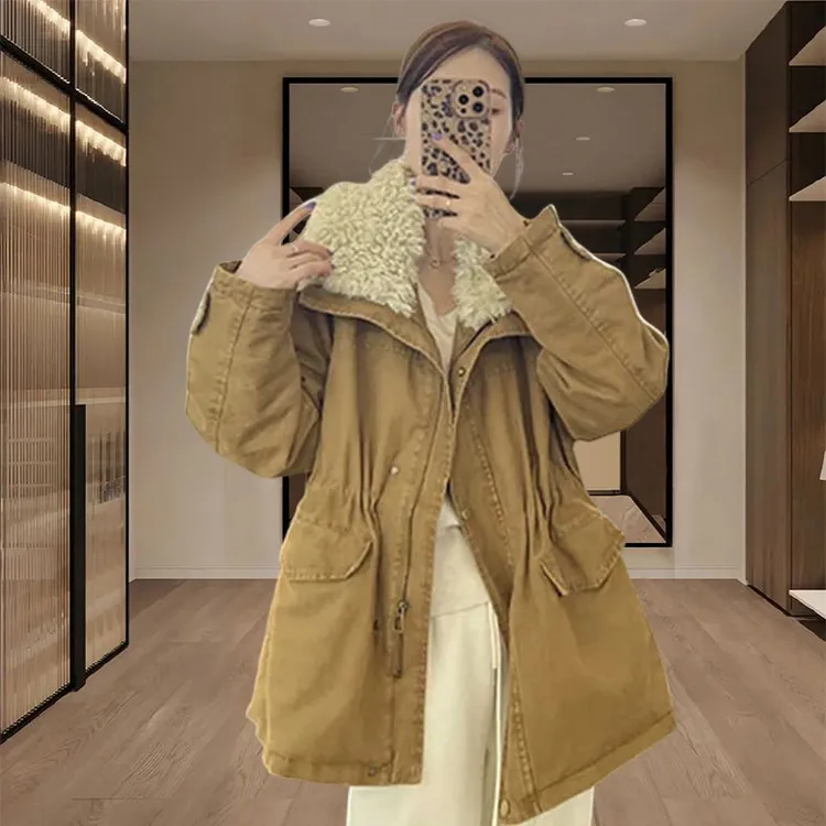 加厚棉衣棉服女士2025秋冬季新款宽松中长款抽绳收腰显瘦保暖外套