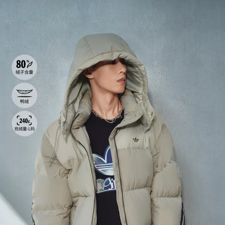 adidas/阿迪达斯三叶草保暖运动宽松鸭绒连帽面包羽绒服  KC2563