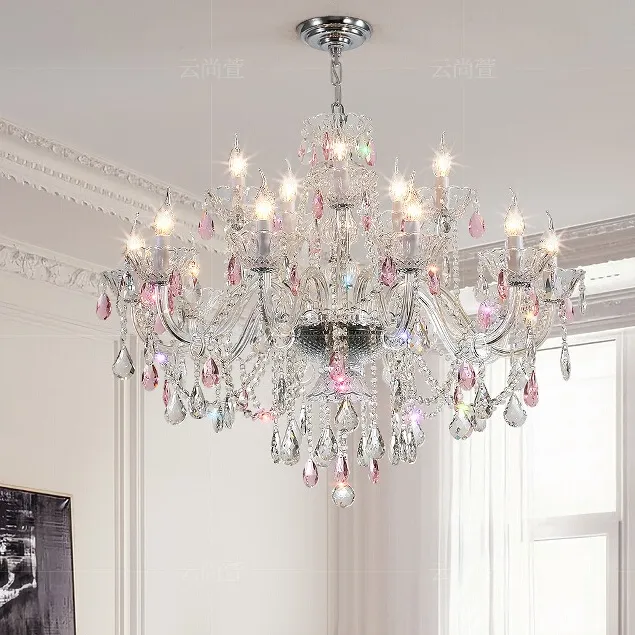 粉色水晶吊灯法式轻奢客厅灯温馨浪漫公主房间卧室主灯餐厅蜡烛灯