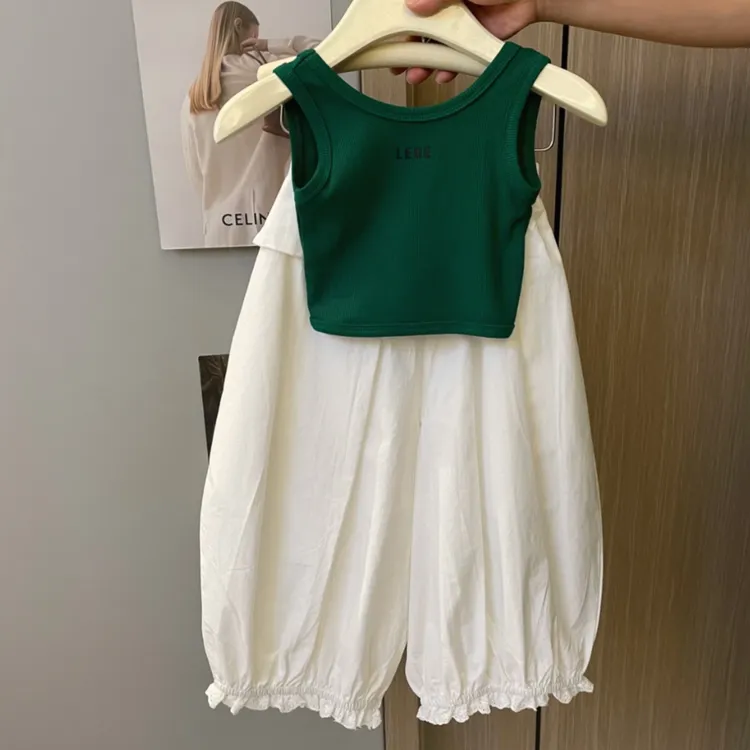 【现货】女童夏季新款套装洋气字母背心女宝宝宽松阔腿裤两件套
