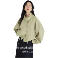 对白立领短款外套女抽绳感通勤风上衣雅丹风DYZB-DDW023