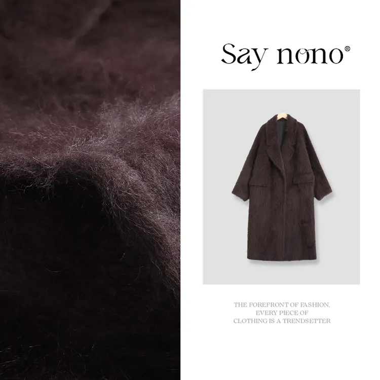懒猫nono│Saynono 翻领兔毛拉毛长款大衣外套/ANYDB25521