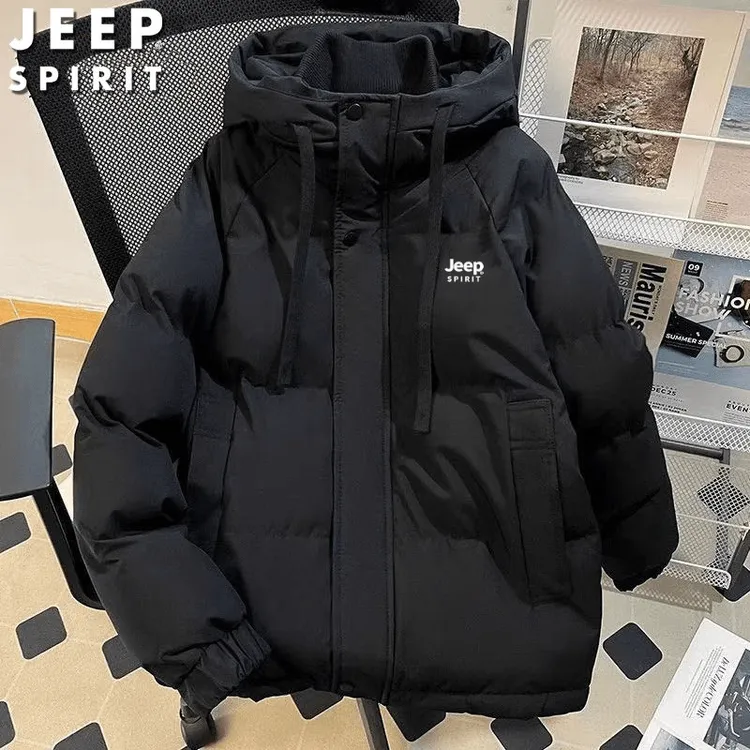 JEEPSPIRIT吉普假两件棉衣男连帽加厚保暖棉服百搭潮流情侣面包服