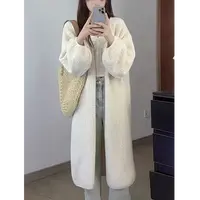 【加密加厚】2025秋冬新款泡泡袖长款针织外套毛衣开衫女慵懒风宽松
