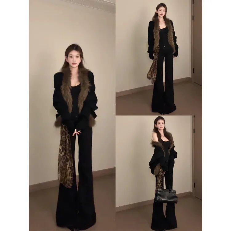 秋冬新款蝙蝠袖针织衫斗篷开衫毛衣外套打底衫内搭上衣微喇阔腿裤